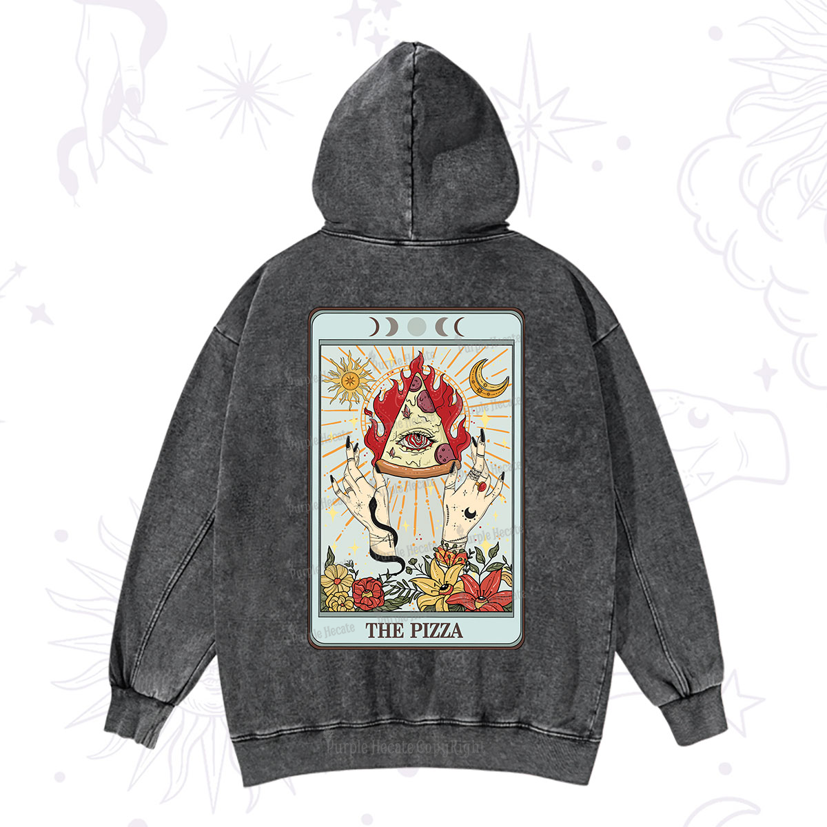 Purplehecate The Pizze Food Tarot Card Washed Hoodie