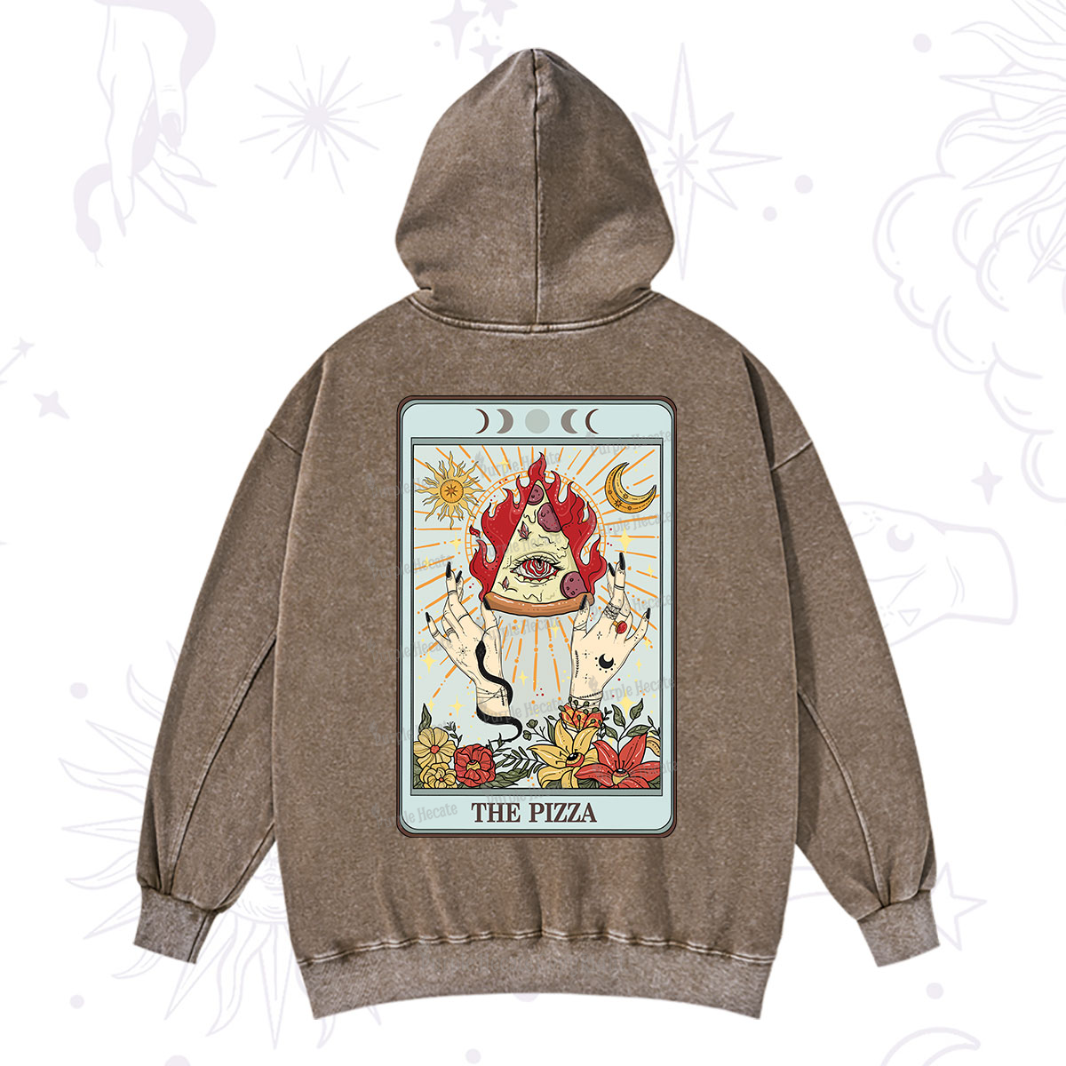 Purplehecate The Pizze Food Tarot Card Washed Hoodie