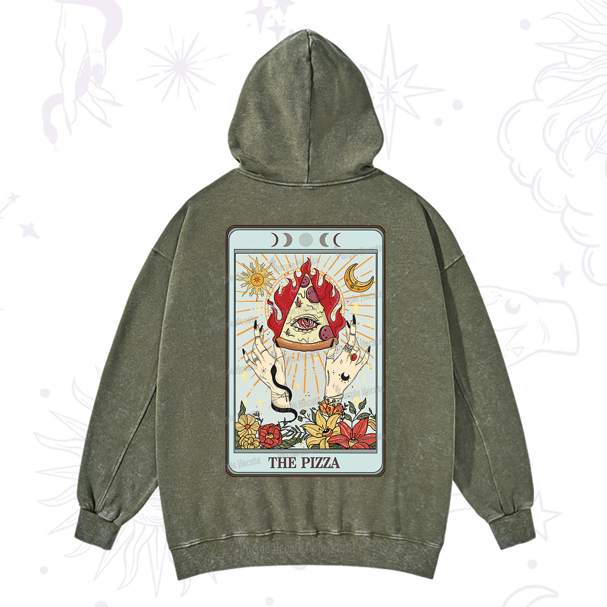 Purplehecate The Pizze Food Tarot Card Washed Hoodie