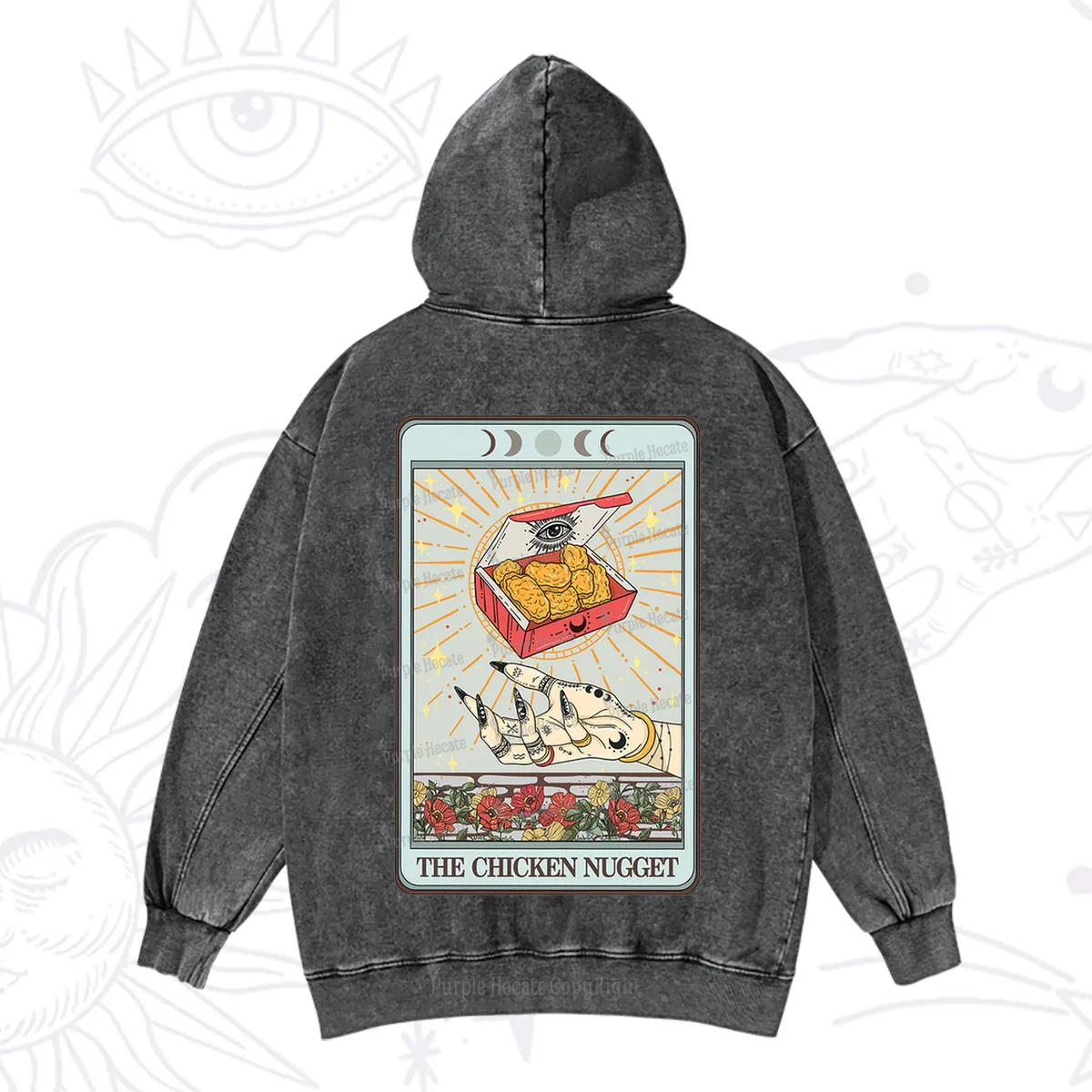 Purplehecate The Chicken Nugget Tarot Card Washed Hoodie