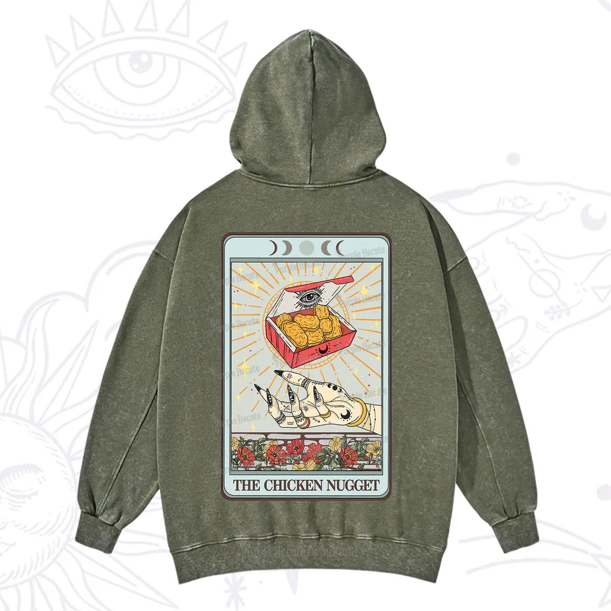 Purplehecate The Chicken Nugget Tarot Card Washed Hoodie