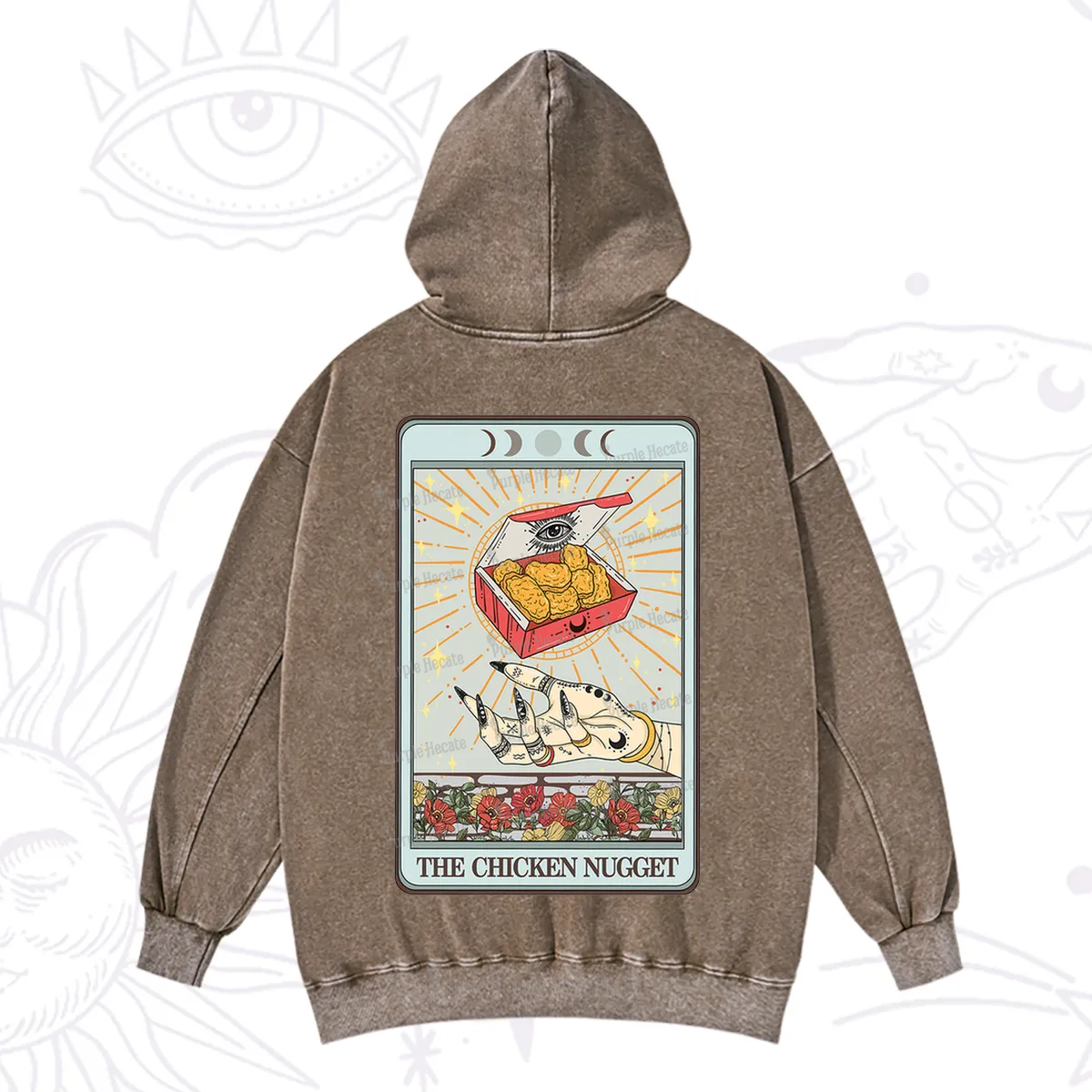 Purplehecate The Chicken Nugget Tarot Card Washed Hoodie