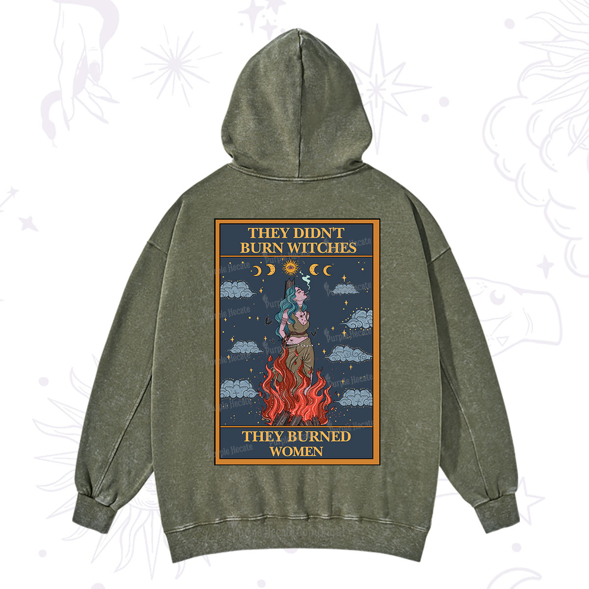 Purplehecate The They Didn't Burn Witches They Burned Women Oracle Card Washed Hoodie