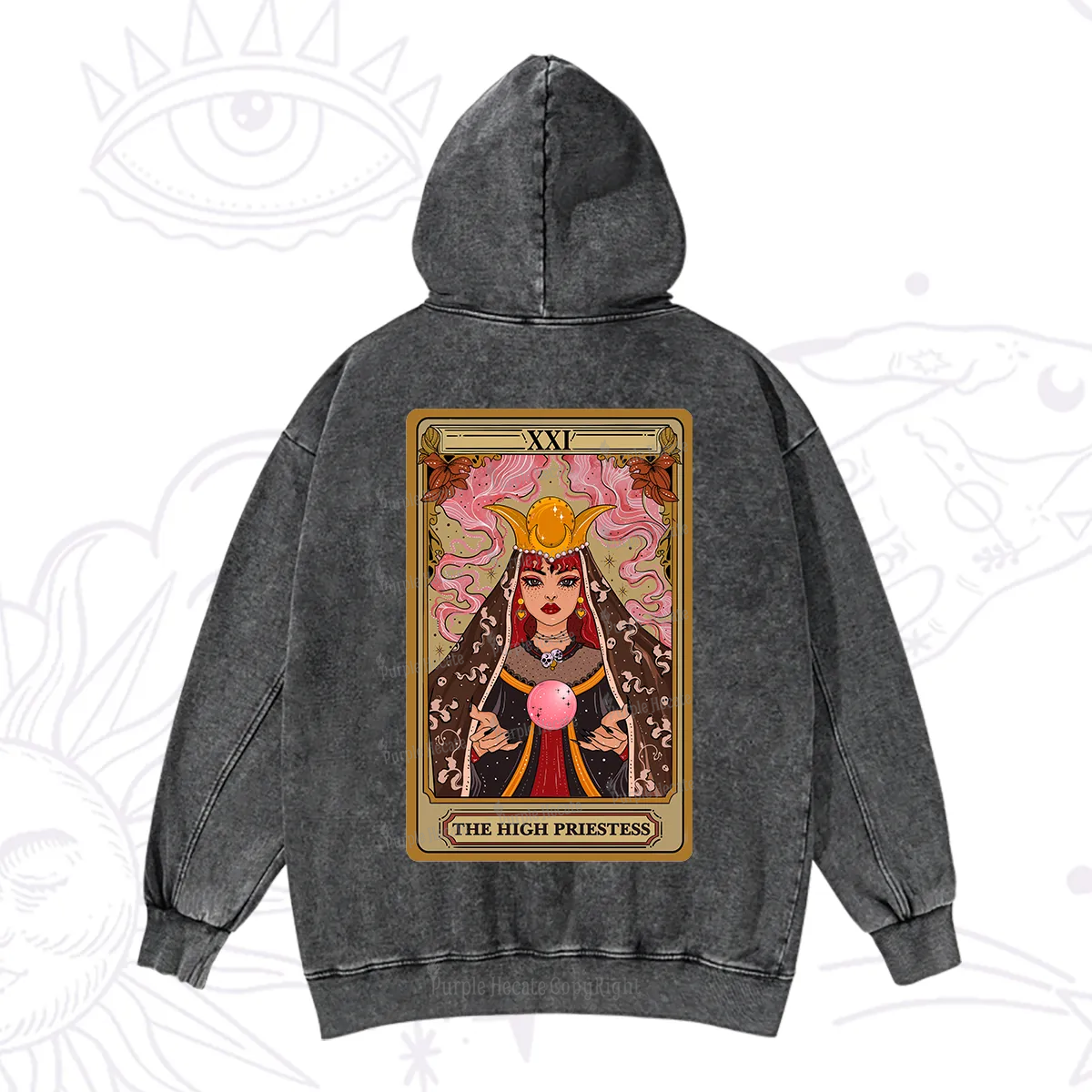 Purplehecate The High Priestess Prophecy Tarot Washed Hoodie