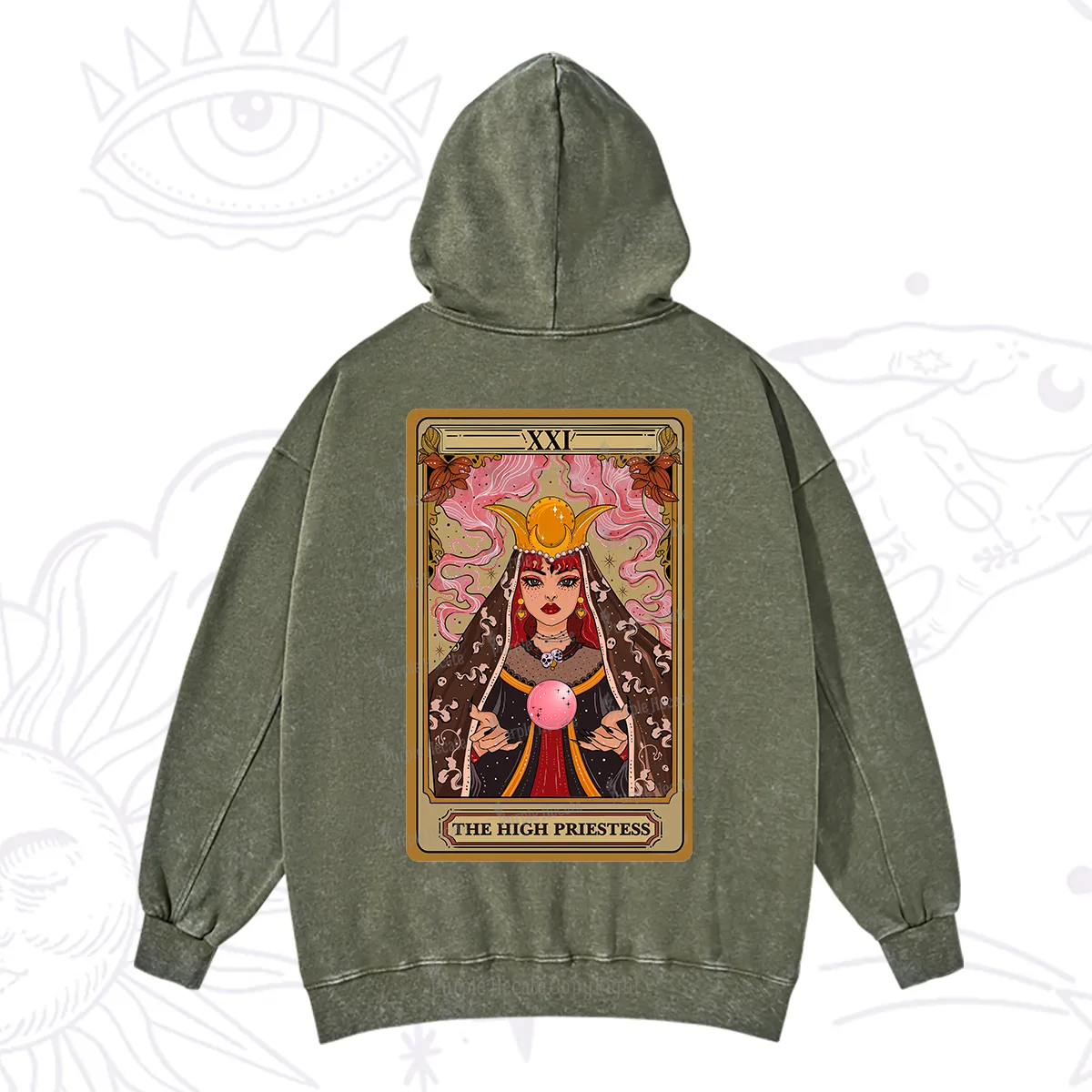 Purplehecate The High Priestess Prophecy Tarot Washed Hoodie