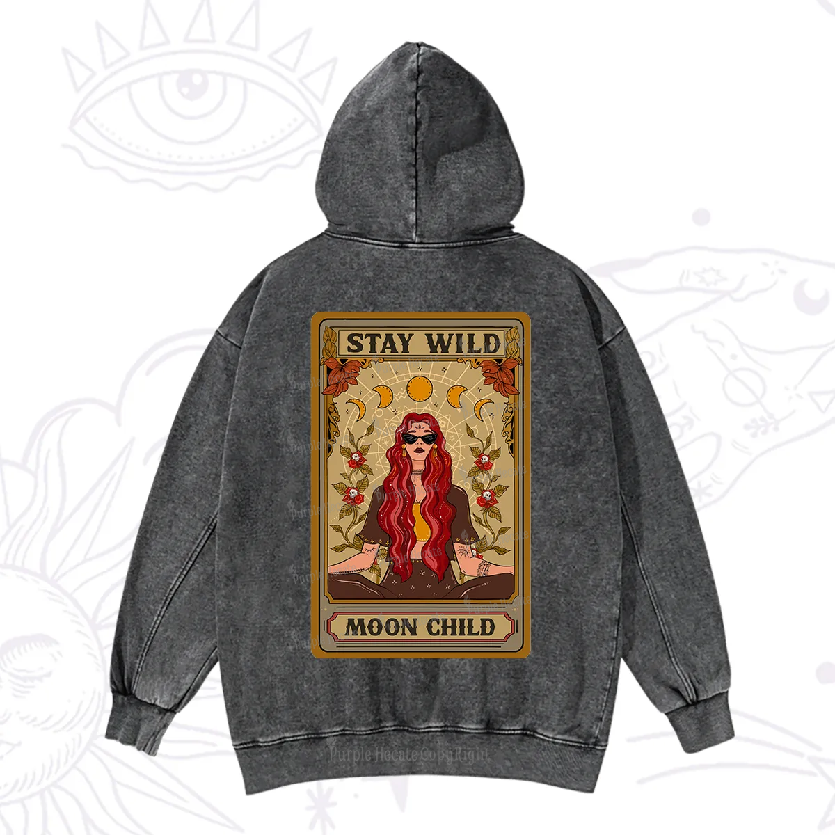 Purplehecate The Stay Wild Moon Child Oracle Card  Washed Hoodie