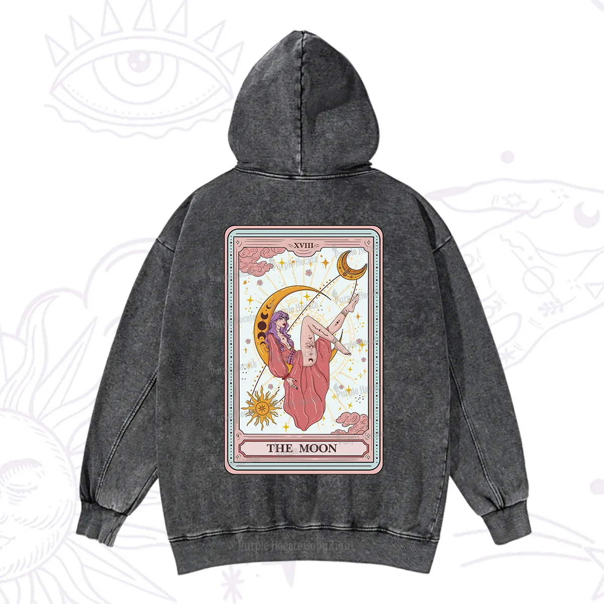Purplehecate The Moon Tarot Washed Hoodie