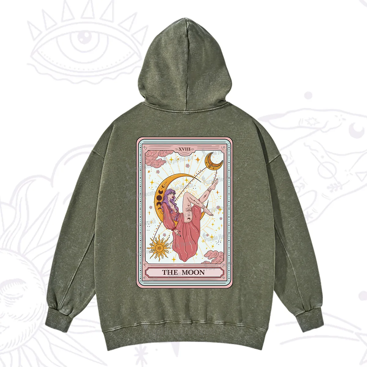 Purplehecate The Moon Tarot Washed Hoodie