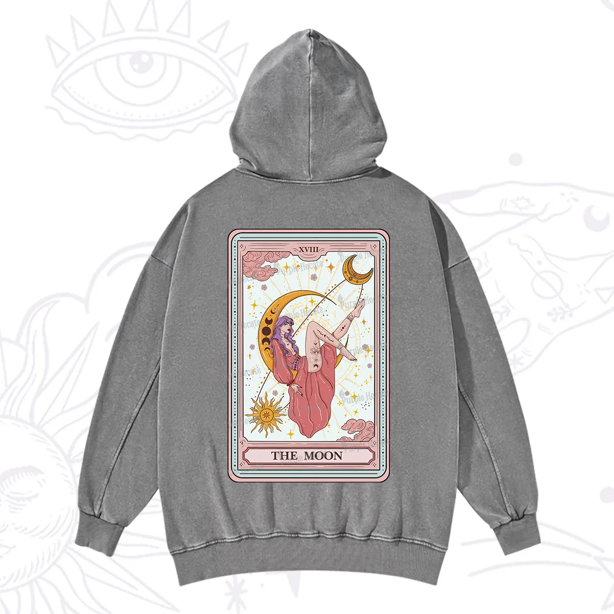Purplehecate The Moon Tarot Washed Hoodie