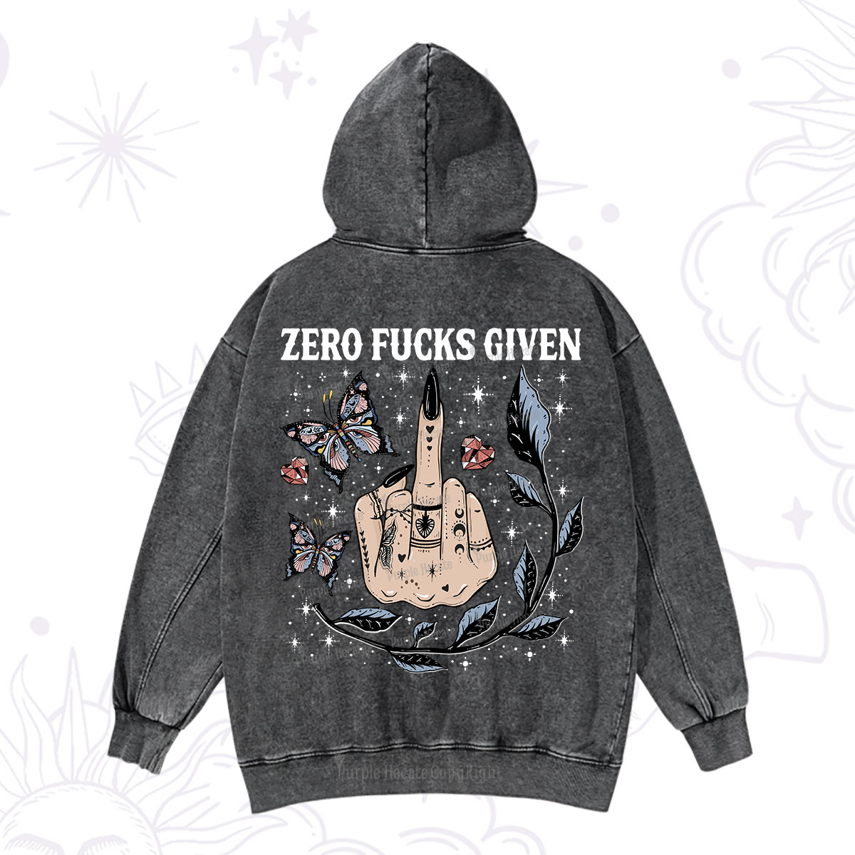 Purplehecate Zero Fucks Given Washed Hoodie