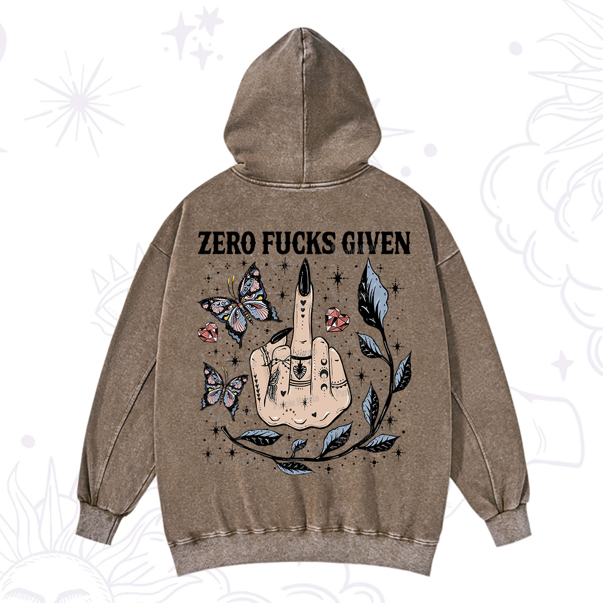 Purplehecate Zero Fucks Given Washed Hoodie