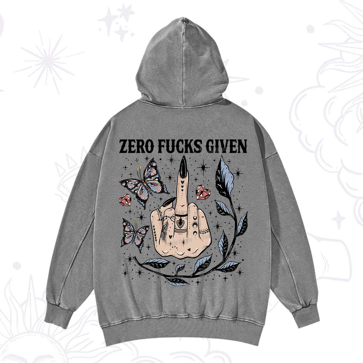 Purplehecate Zero Fucks Given Washed Hoodie