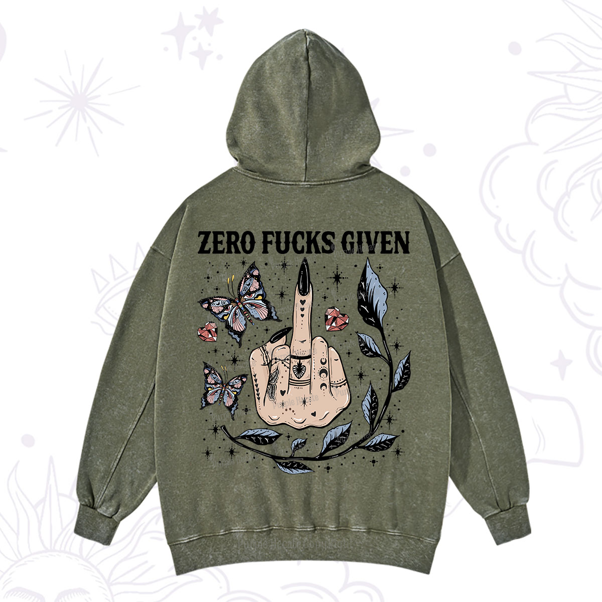 Purplehecate Zero Fucks Given Washed Hoodie