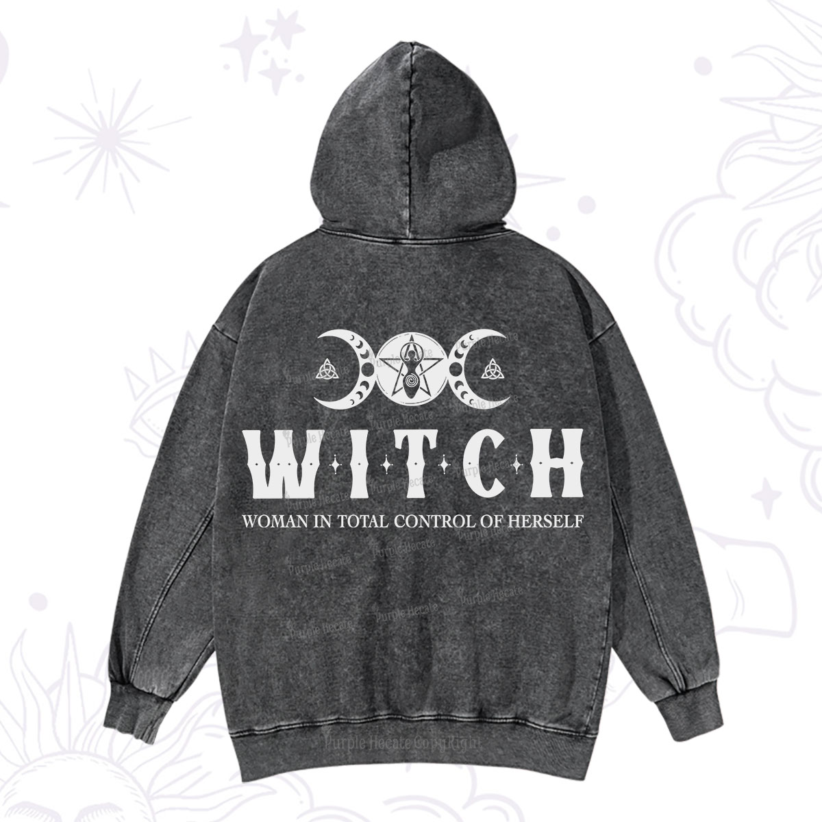 Purplehecate Hecate Woman in Total Control of Herself Washed Hoodie