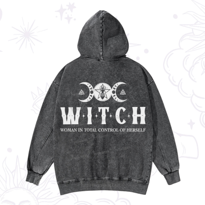 Purplehecate Hecate Woman in Total Control of Herself Washed Hoodie