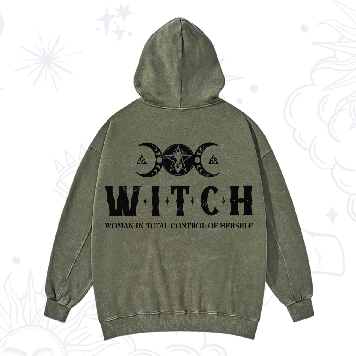 Purplehecate Hecate Woman in Total Control of Herself Washed Hoodie