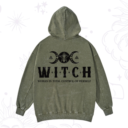 Purplehecate Hecate Woman in Total Control of Herself Washed Hoodie