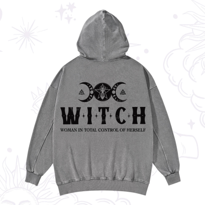 Purplehecate Hecate Woman in Total Control of Herself Washed Hoodie