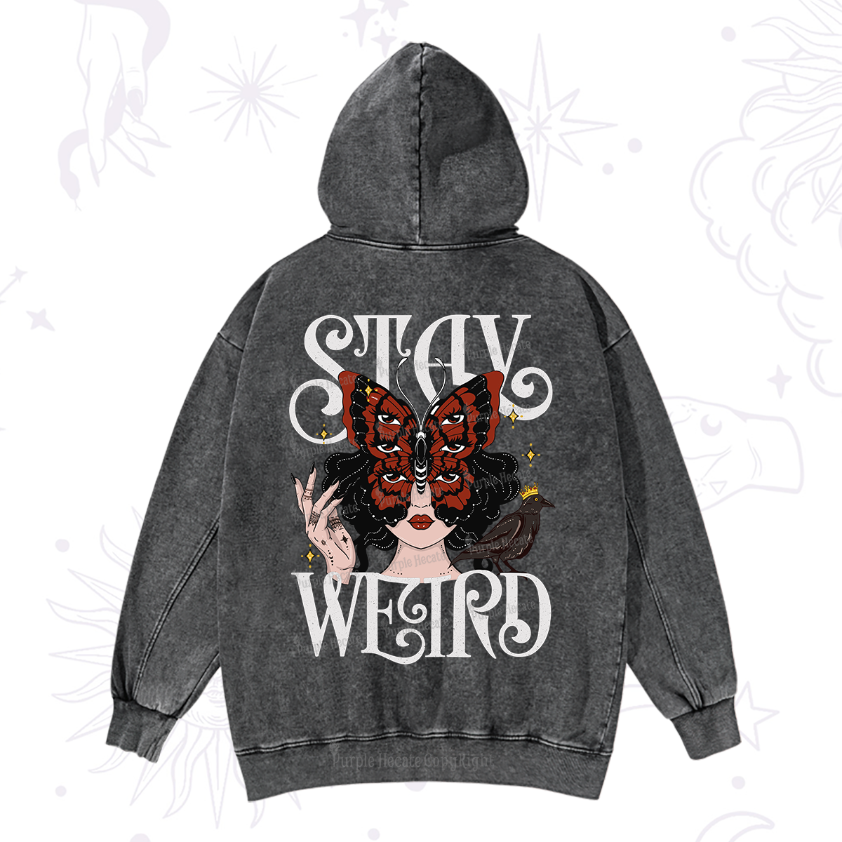 Purplehecate Stay Weird Gothic Butterfly Oracle Washed Hoodie