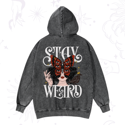 Purplehecate Stay Weird Gothic Butterfly Oracle Washed Hoodie