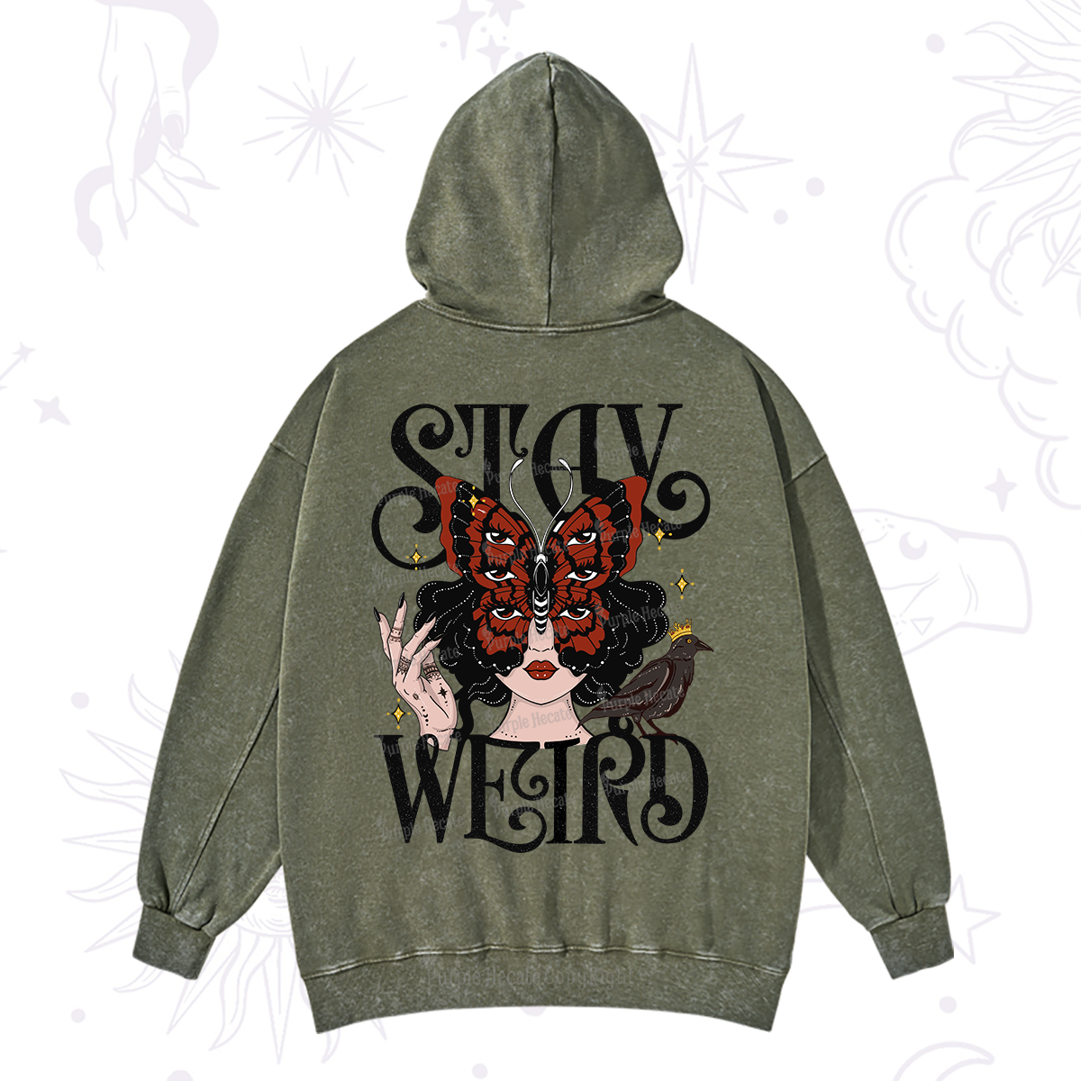 Purplehecate Stay Weird Gothic Butterfly Oracle Washed Hoodie