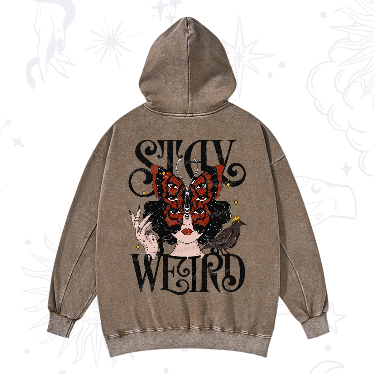 Purplehecate Stay Weird Gothic Butterfly Oracle Washed Hoodie