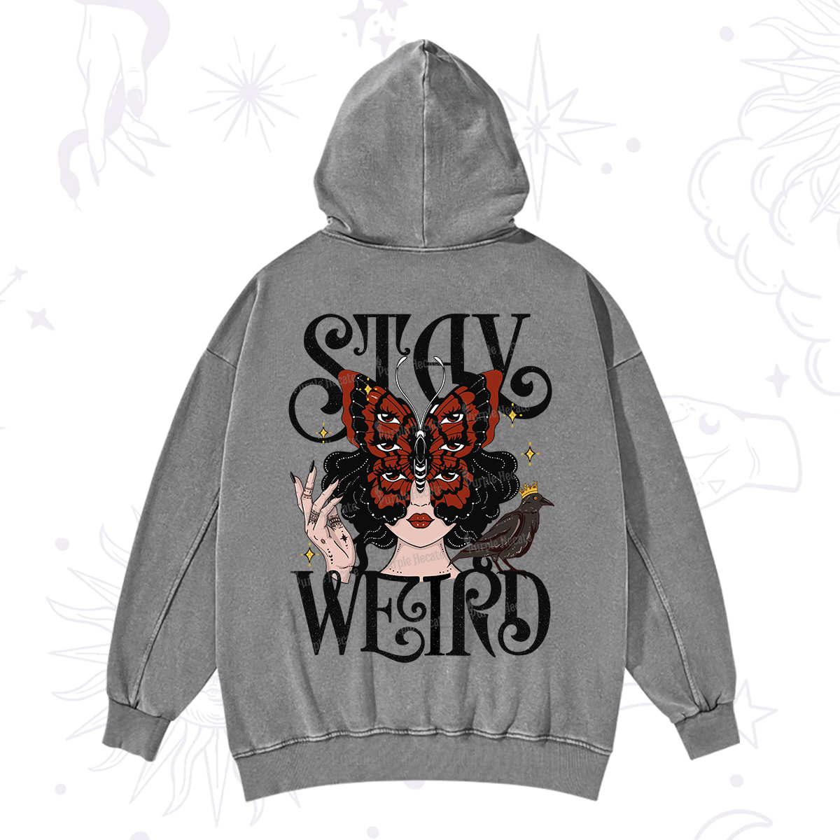 Purplehecate Stay Weird Gothic Butterfly Oracle Washed Hoodie