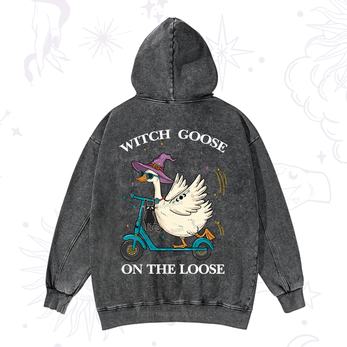 Purplehecate Witch Goose On The Loose Washed Hoodie