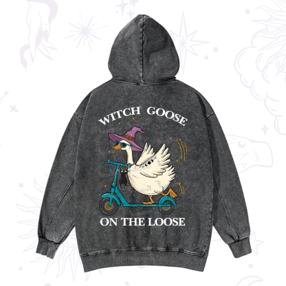 Purplehecate Witch Goose On The Loose Washed Hoodie