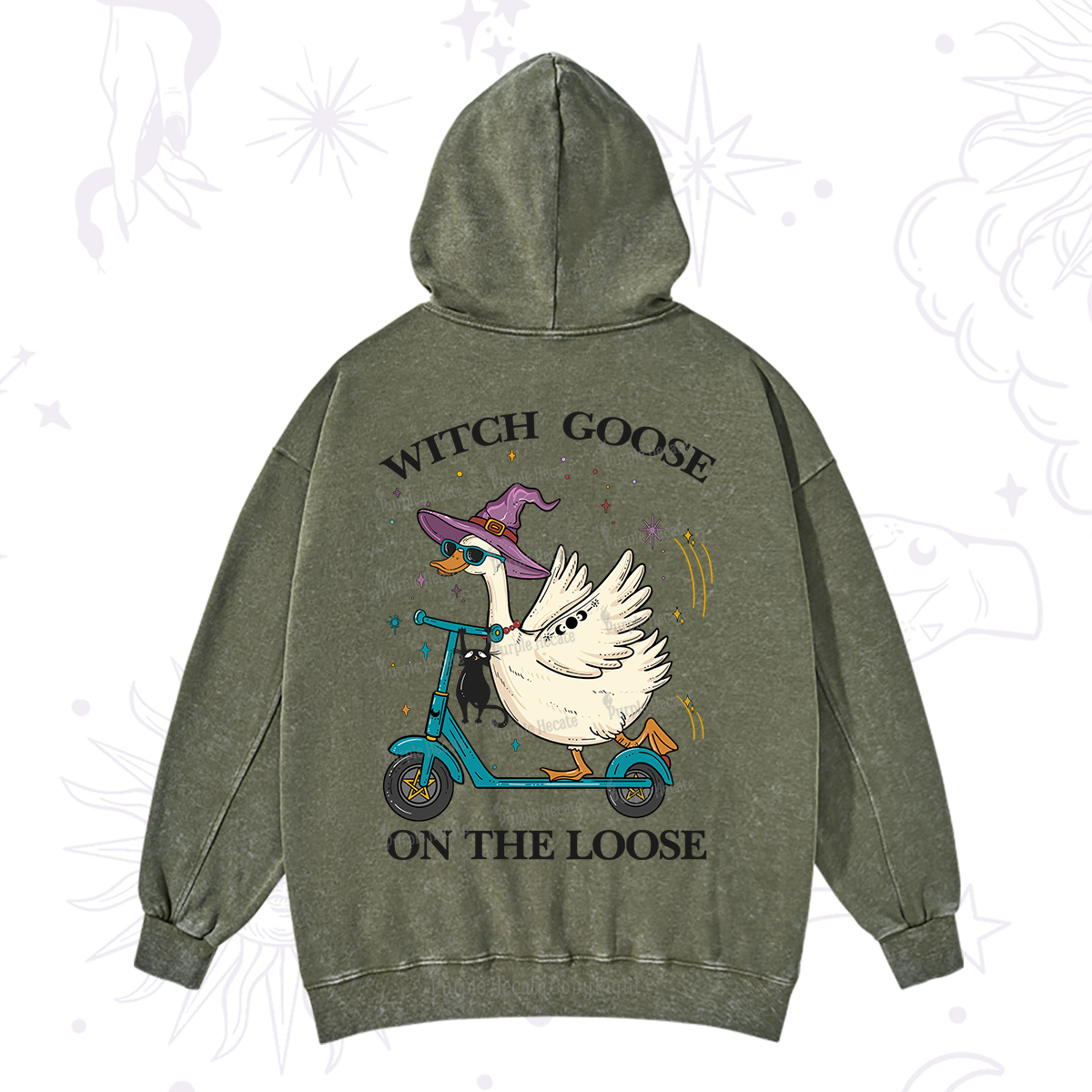 Purplehecate Witch Goose On The Loose Washed Hoodie