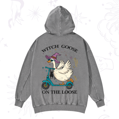 Purplehecate Witch Goose On The Loose Washed Hoodie