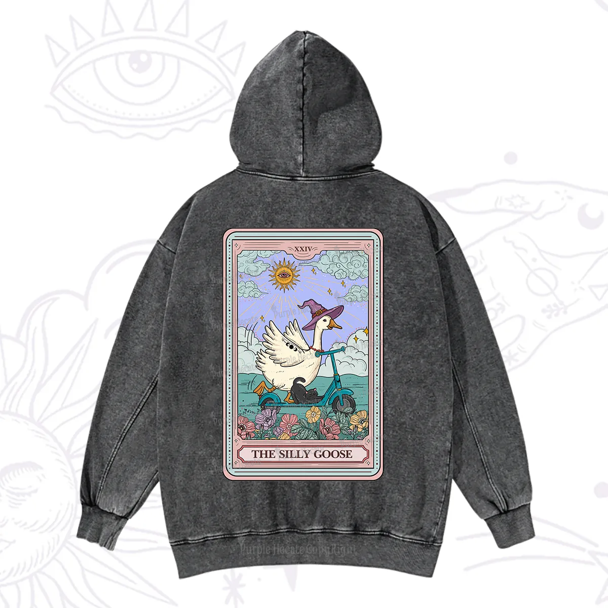 Purplehecate The Silly Goose Tarot Card Washed Hoodie