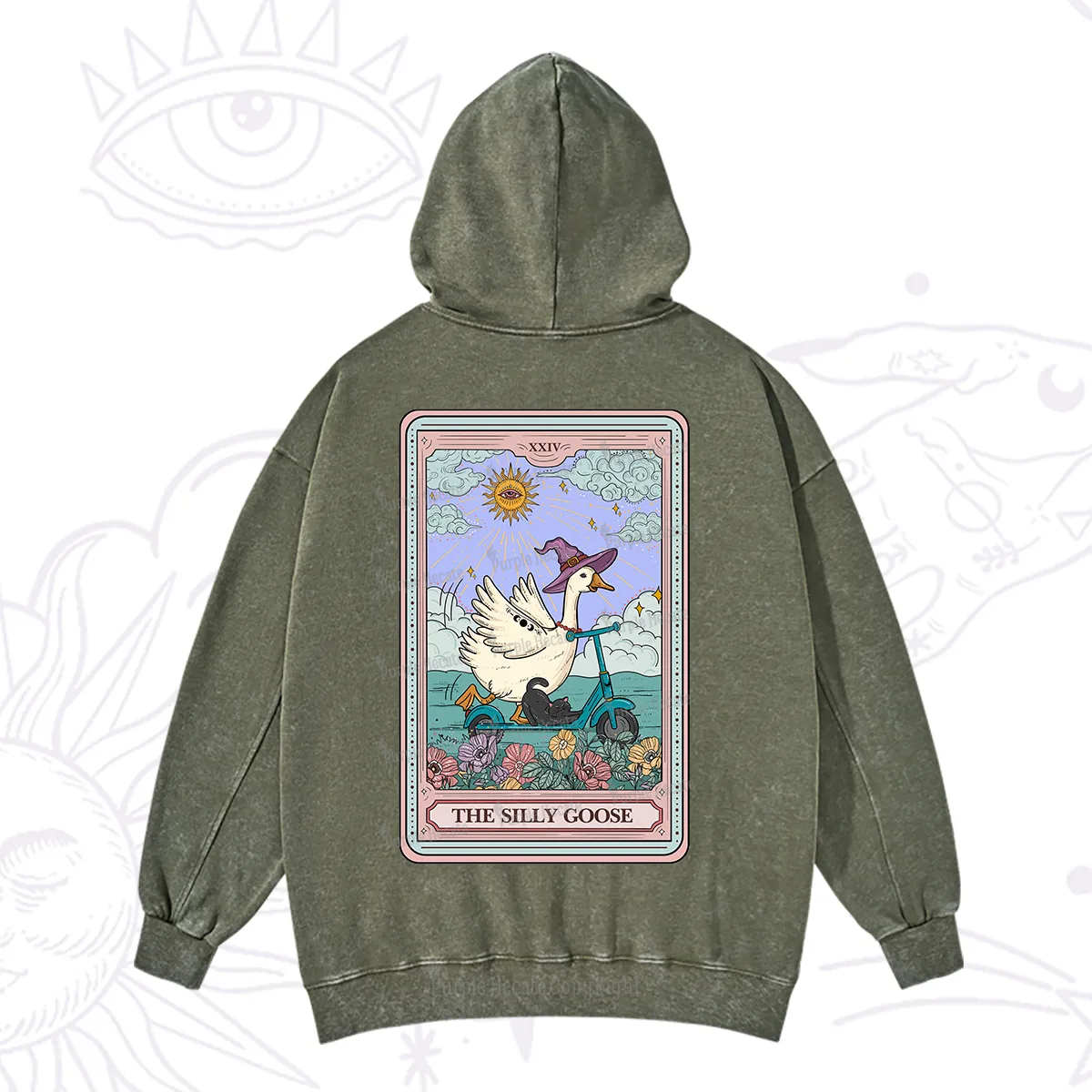 Purplehecate The Silly Goose Tarot Card Washed Hoodie