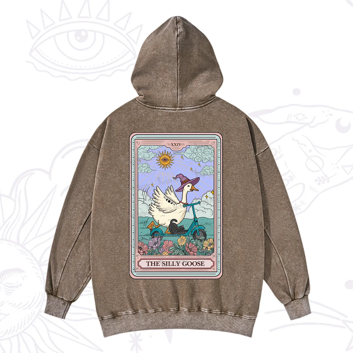 Purplehecate The Silly Goose Tarot Card Washed Hoodie