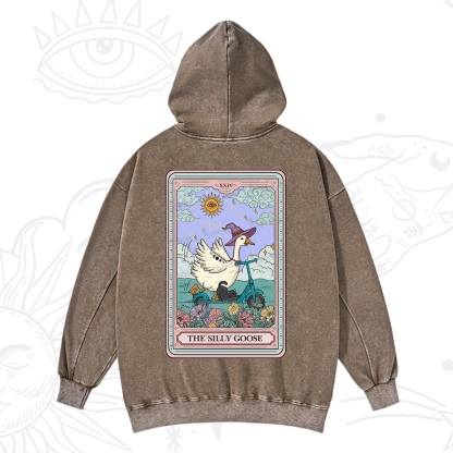 Purplehecate The Silly Goose Tarot Card Washed Hoodie