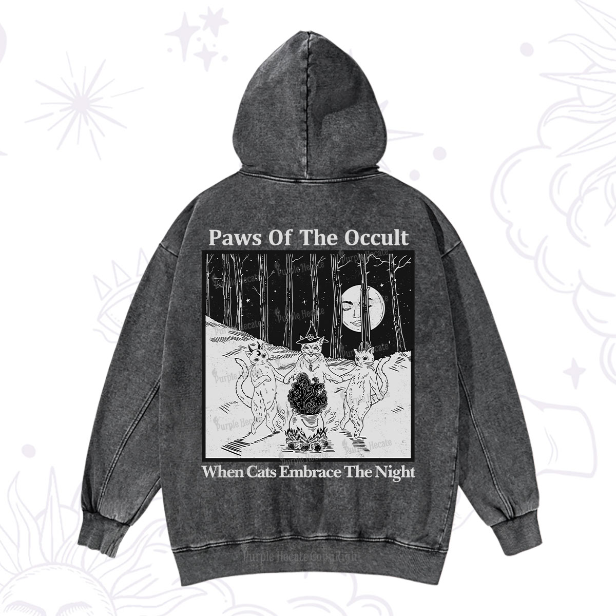 Purplehecate Witchy Cats Washed Hoodie