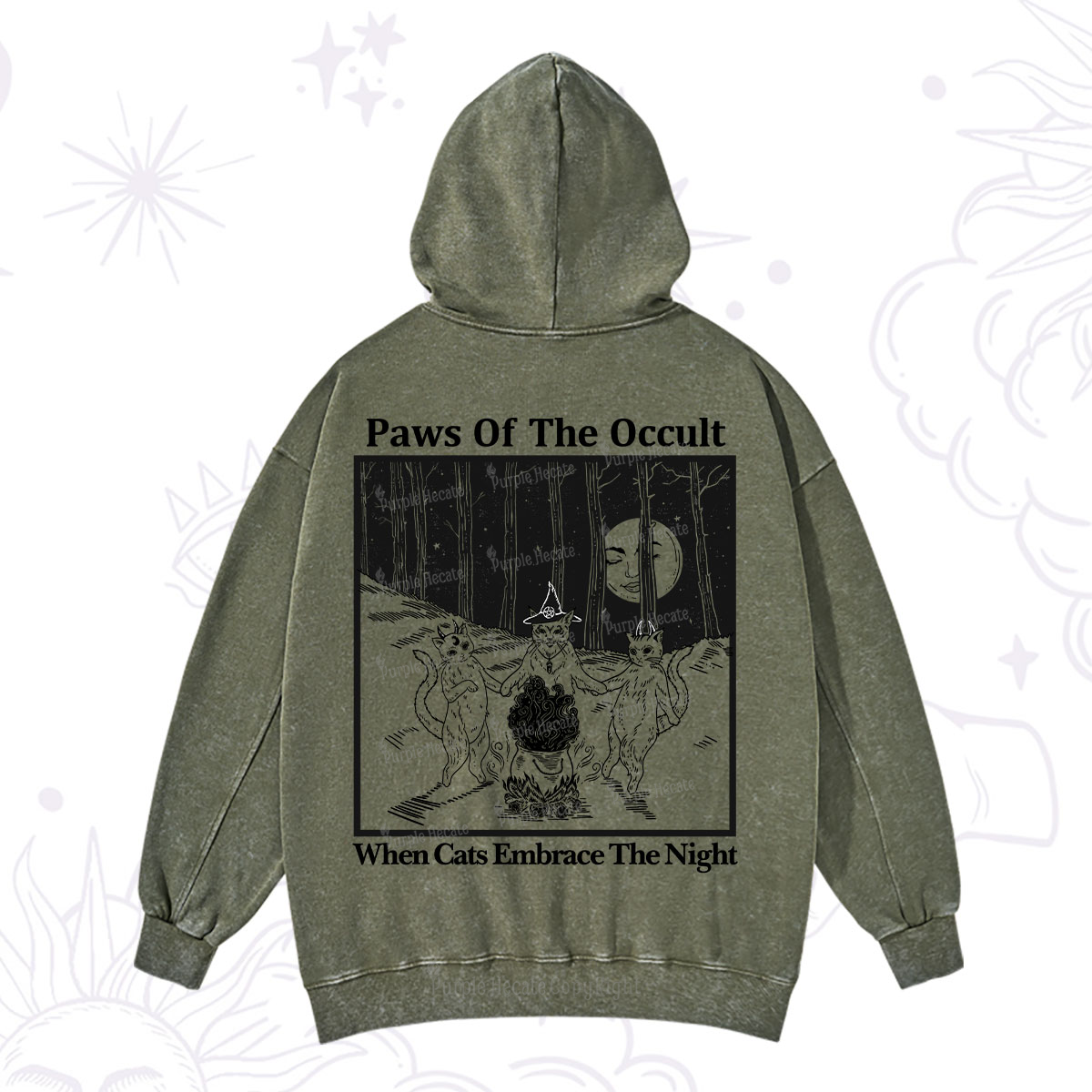 Purplehecate Witchy Cats Washed Hoodie