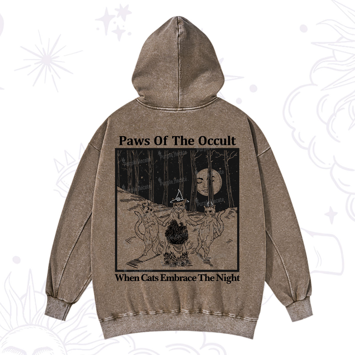 Purplehecate Witchy Cats Washed Hoodie