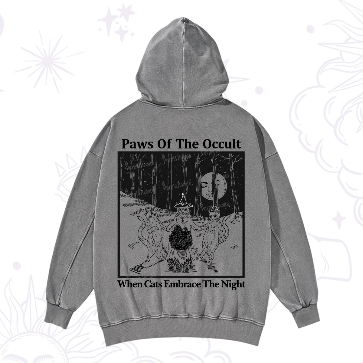 Purplehecate Witchy Cats Washed Hoodie
