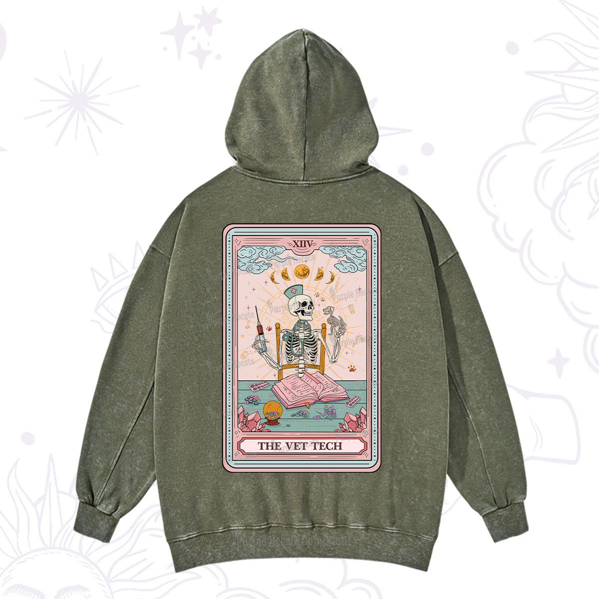 Purplehecate The Vet Tech Tarot Card Washed Hoodie