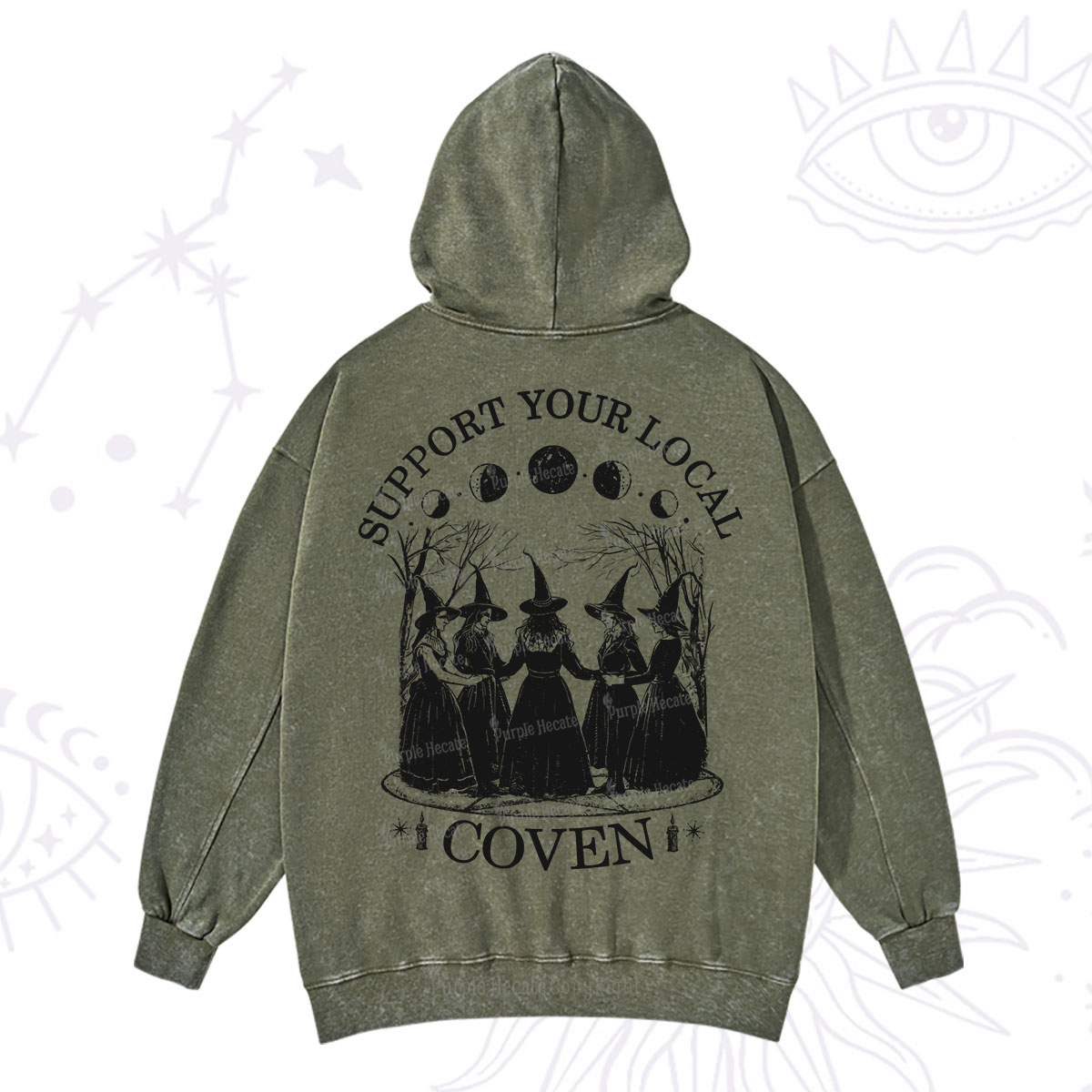 Purplehecate Support Your Local Coven Washed Hoodie