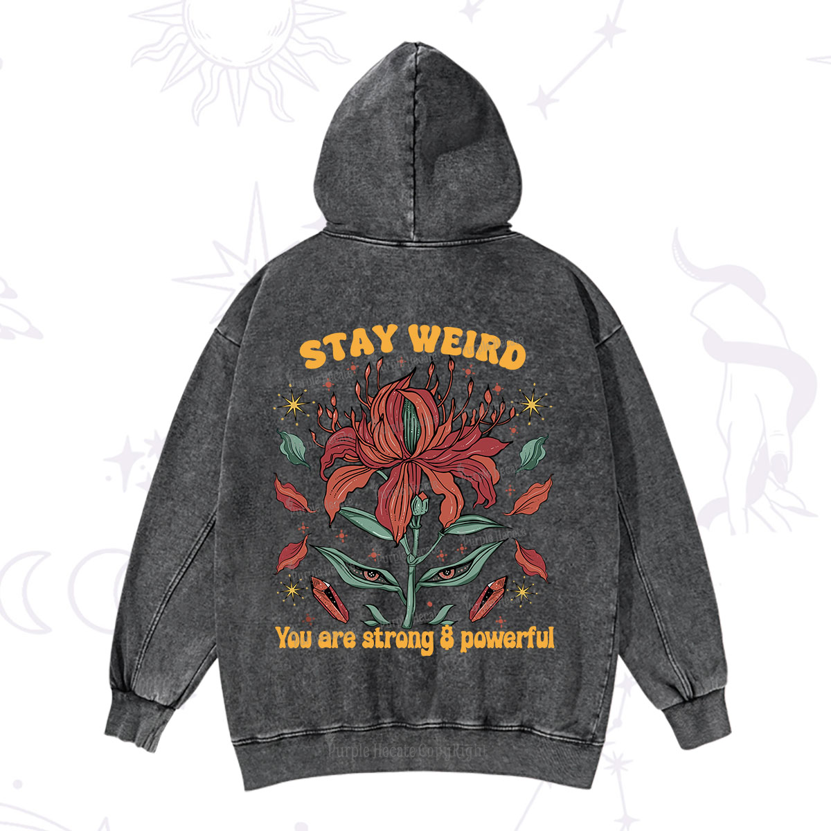 Purplehecate Stay Weird Floral Washed Hoodie