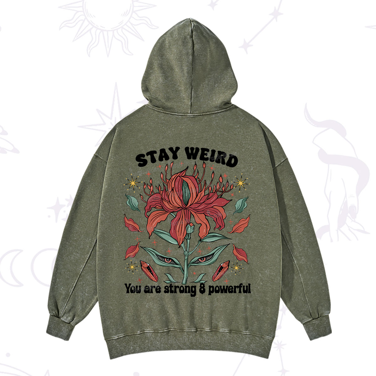 Purplehecate Stay Weird Floral Washed Hoodie