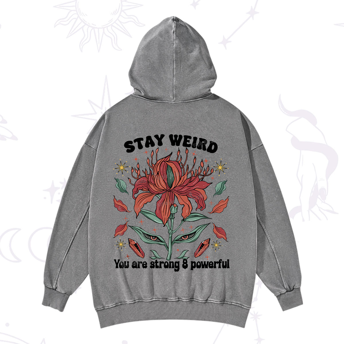 Purplehecate Stay Weird Floral Washed Hoodie