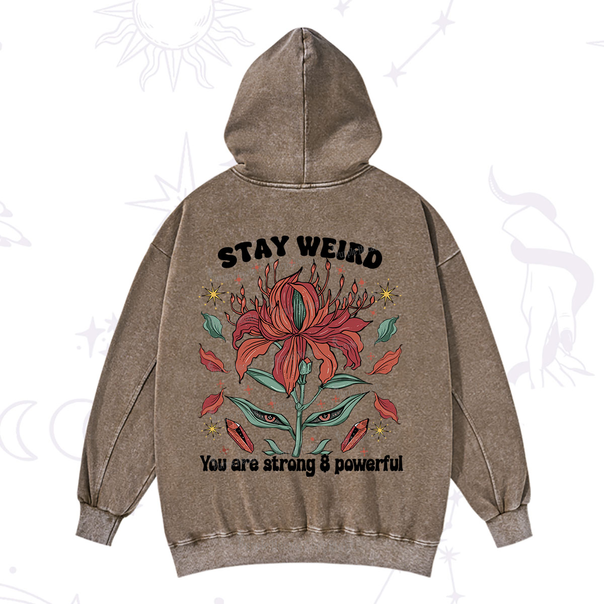 Purplehecate Stay Weird Floral Washed Hoodie