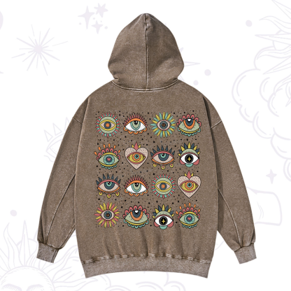 Purplehecate Mystical Evil Eye Pattern Washed Hoodie