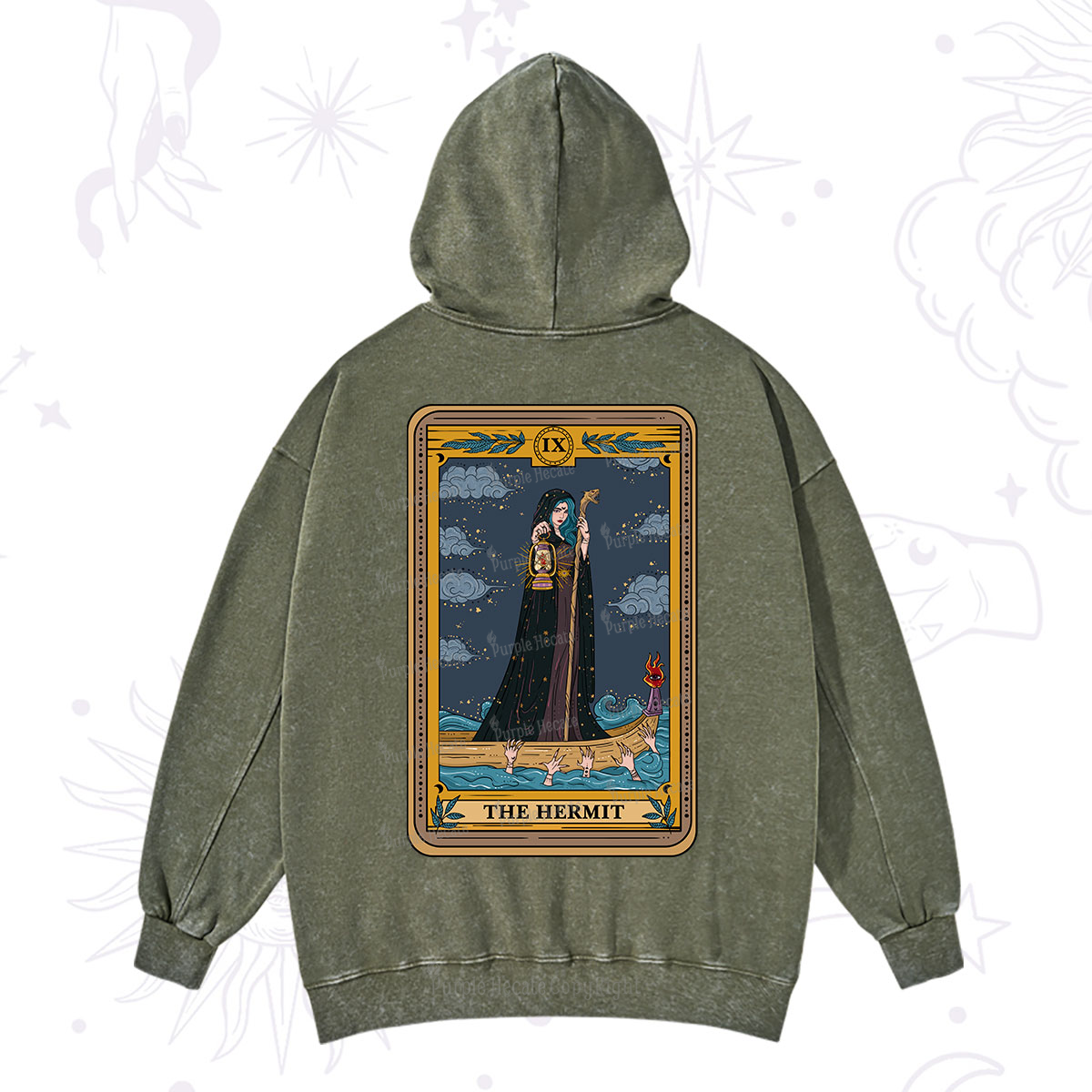 Purplehecate The Hermit Goddess Tarot Washed Hoodie