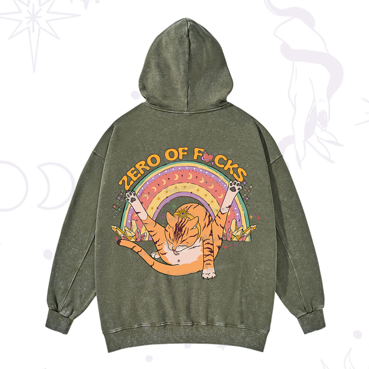 Purplehecate The Zero Fucks Cat Washed Hoodie