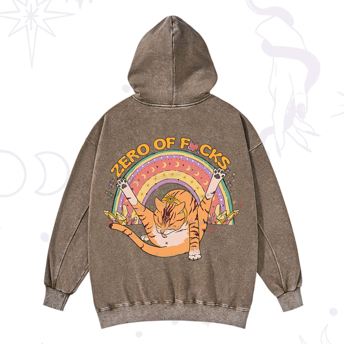 Purplehecate The Zero Fucks Cat Washed Hoodie