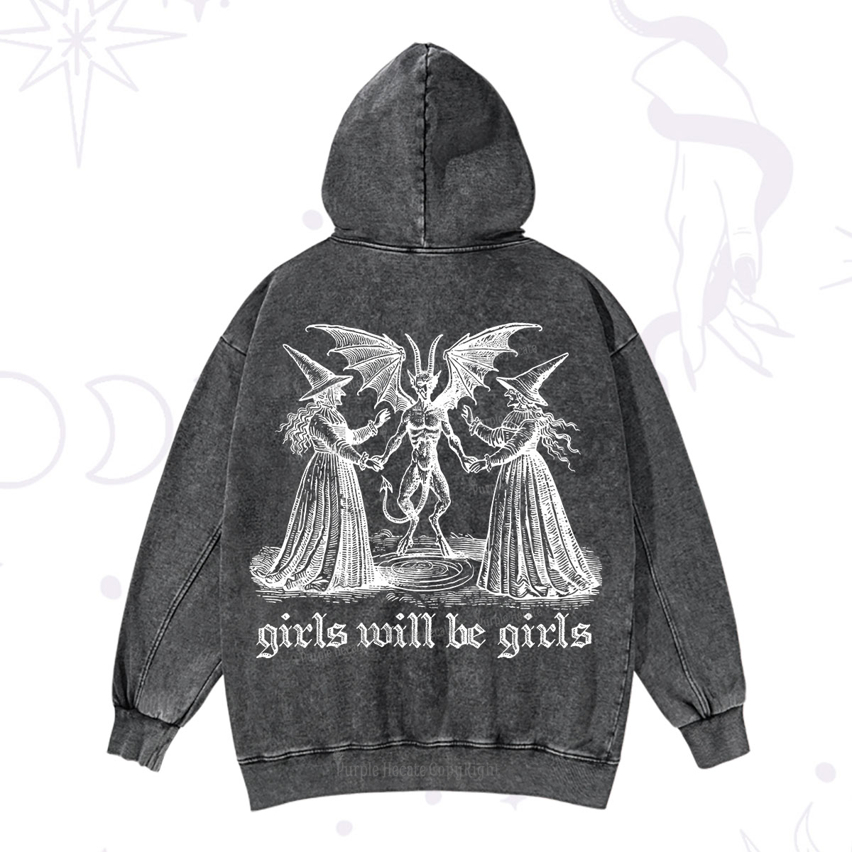 Purplehecate Witch Girls Will Be Girls Washed Hoodie